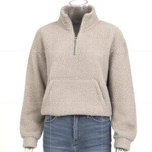 American Eagle Sherpa Fleece Quarter Zip Pullover Beige (Tag S, Fits M/L)‎